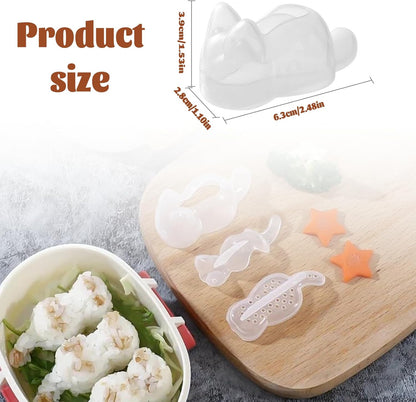 Cat Onigiri Mold Set Rice Ball Mold for Bento, Cat Shape Food Mold with Drain Holes for Rice Potato Carrot Puree(3 Pack)
