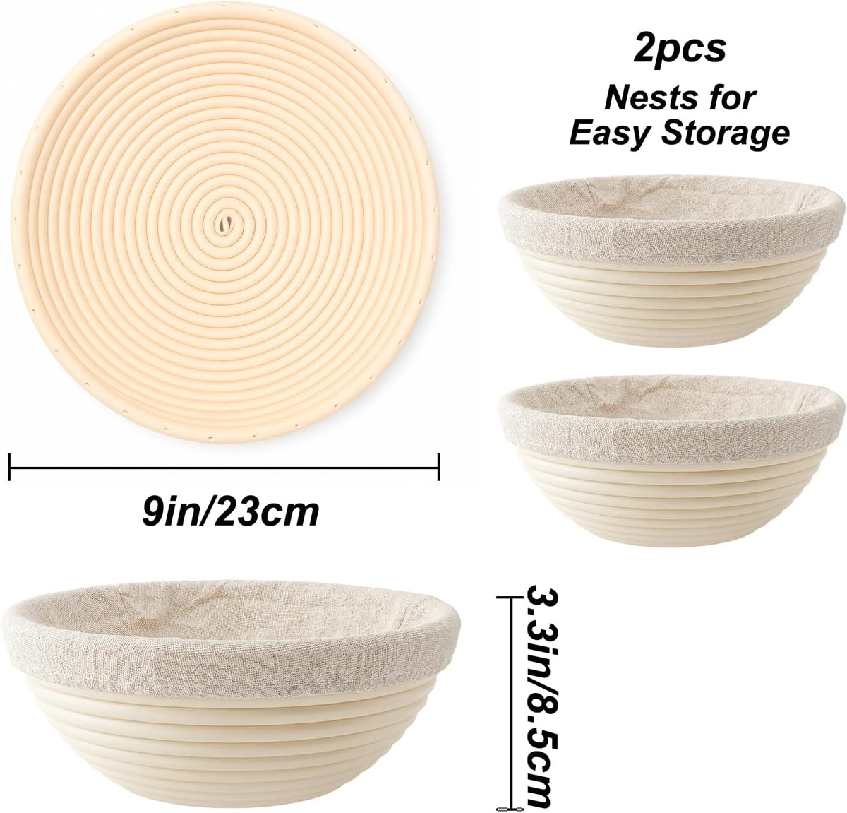 9" Round Banneton Bread Proofing Basket, Family Kit Sourdough Basket