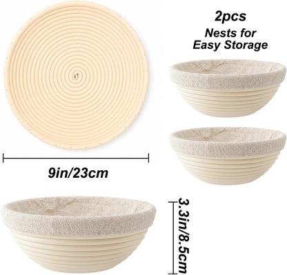 9" Round Banneton Bread Proofing Basket, Family Kit Sourdough Basket