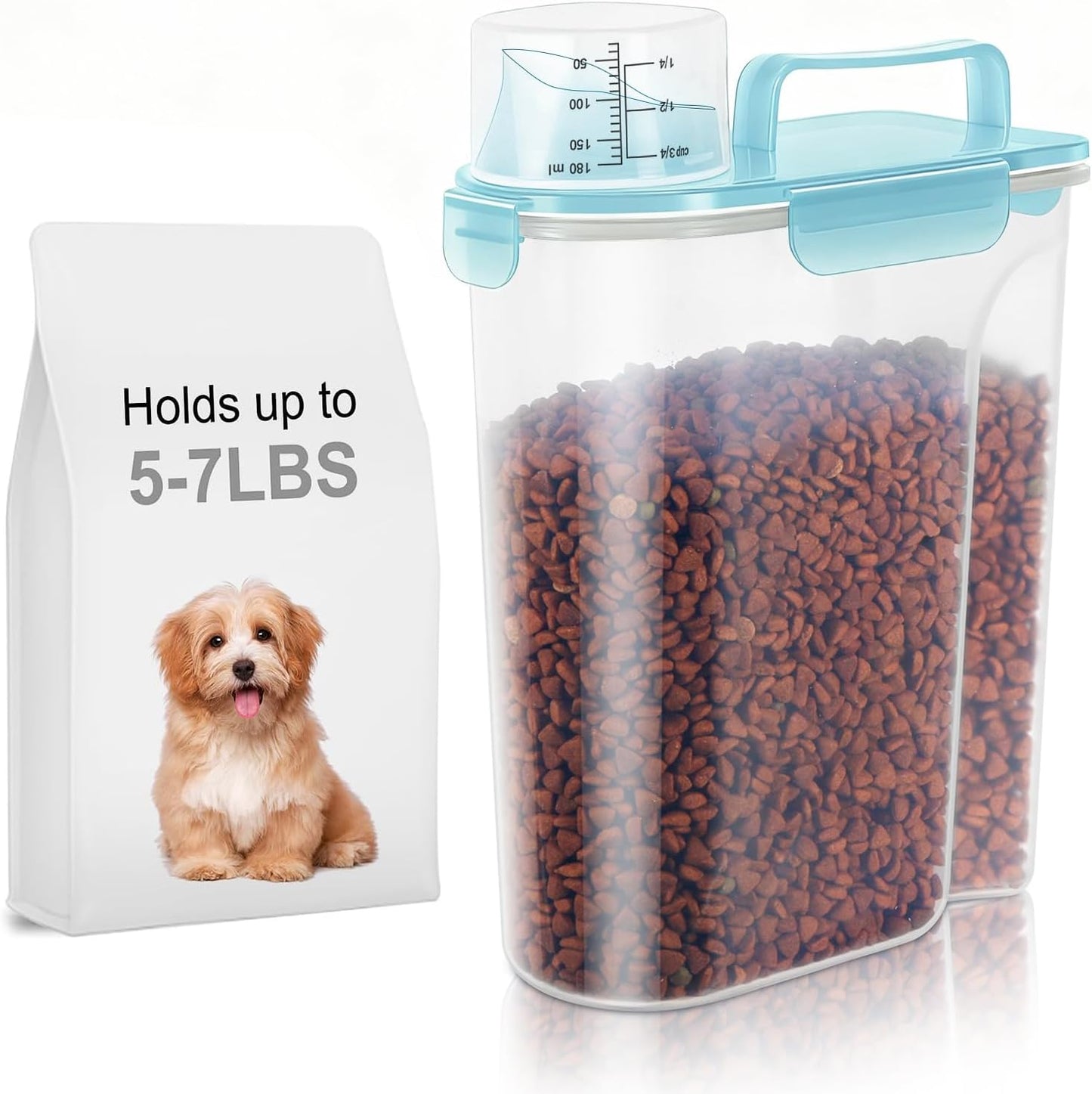 LEAWALK 5-7Lbs Dog Cat Food Storage Container with Upgraded Large Nozzle BPA-free, 4 Snap Seals Plastic Pet Food Storage Containers with Handles are Easy to Clean and Carry