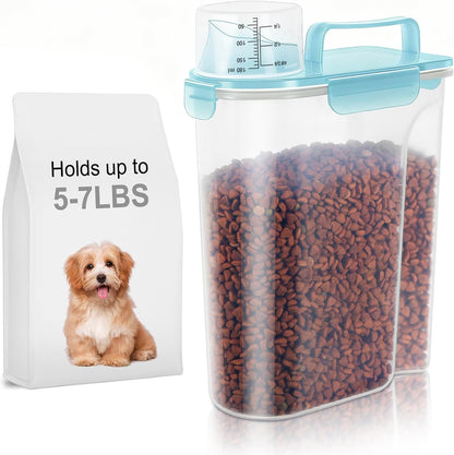 LEAWALK 5-7Lbs Dog Cat Food Storage Container with Upgraded Large Nozzle BPA-free, 4 Snap Seals Plastic Pet Food Storage Containers with Handles are Easy to Clean and Carry