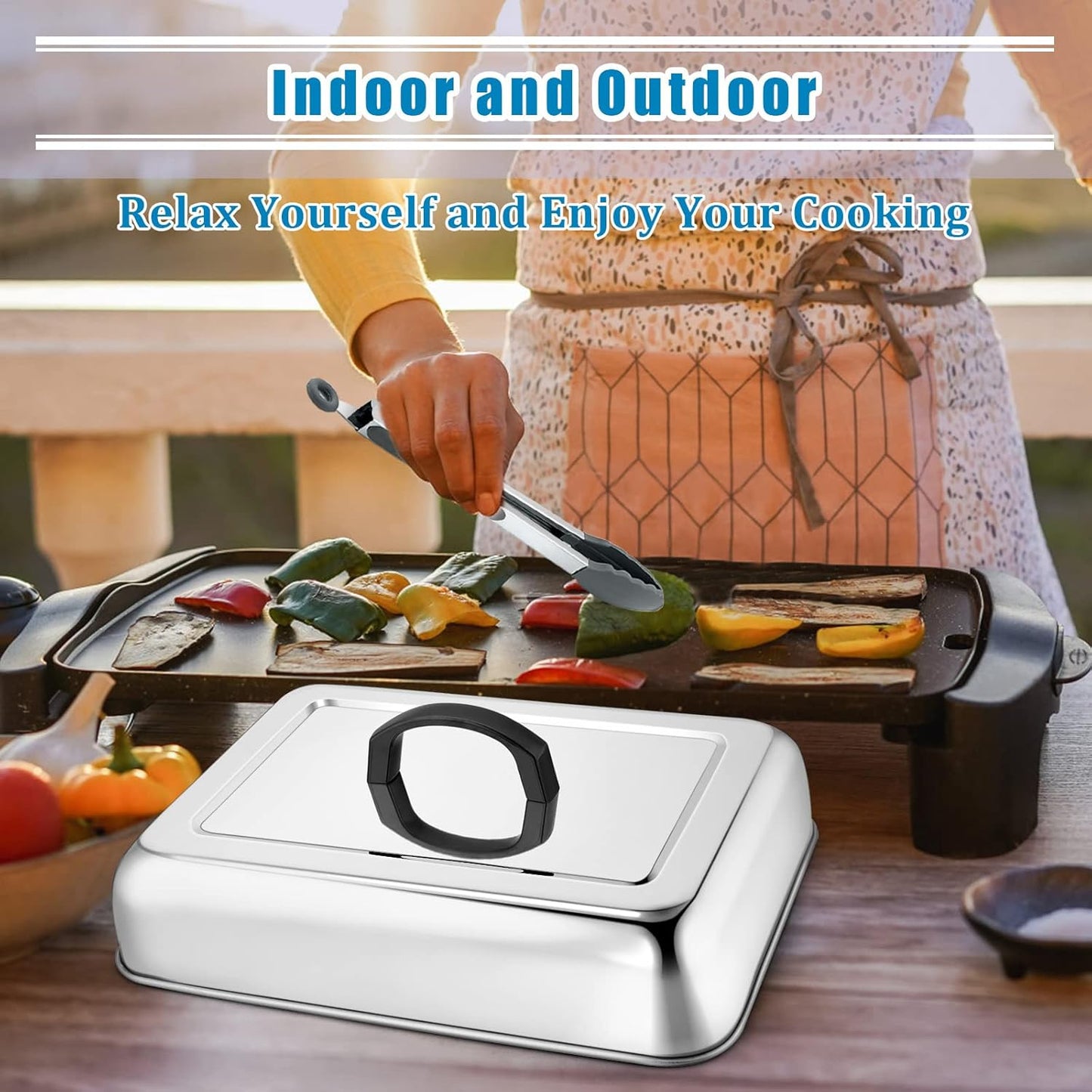 HaSteeL Rectangular Basting Cover, Stainless Steel Cheese Melting Dome Steaming Cover Lid, Heavy Duty Griddle Grill Accessories for Flat Top Teppanyaki BBQ Kitchen Indoor & Outdoor, Dishwasher Safe