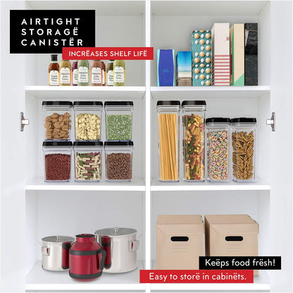 DWËLLZA KITCHEN Large Airtight Food Storage Containers - Clear Plastic Bulk Food Pantry & Kitchen Storage Containers for Flour, Sugar and Baking Supplies 4 Pcs. BPA-Free, Keeps Fresh & Dry (Black)
