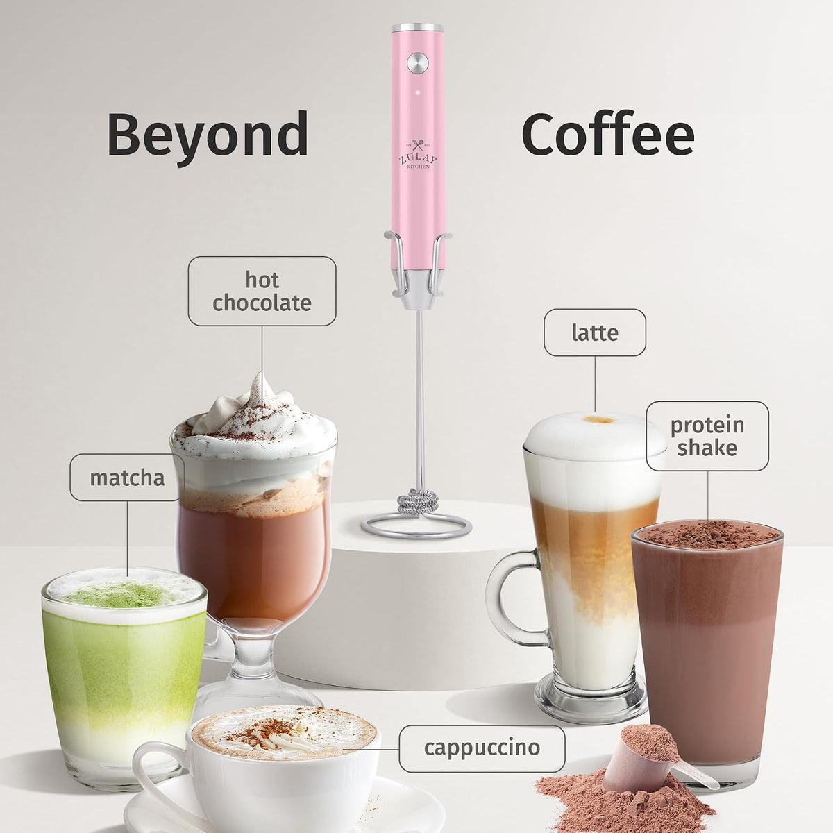Zulay Kitchen Rechargeable Milk Frother Handheld - Frother Wand, Drink Mixer, Electric Whisk Frother, for Cappuccinos, Matcha & Protein Powder - Dynamic 3 Whisk, 3 Speed 500mAh Black - Colors B