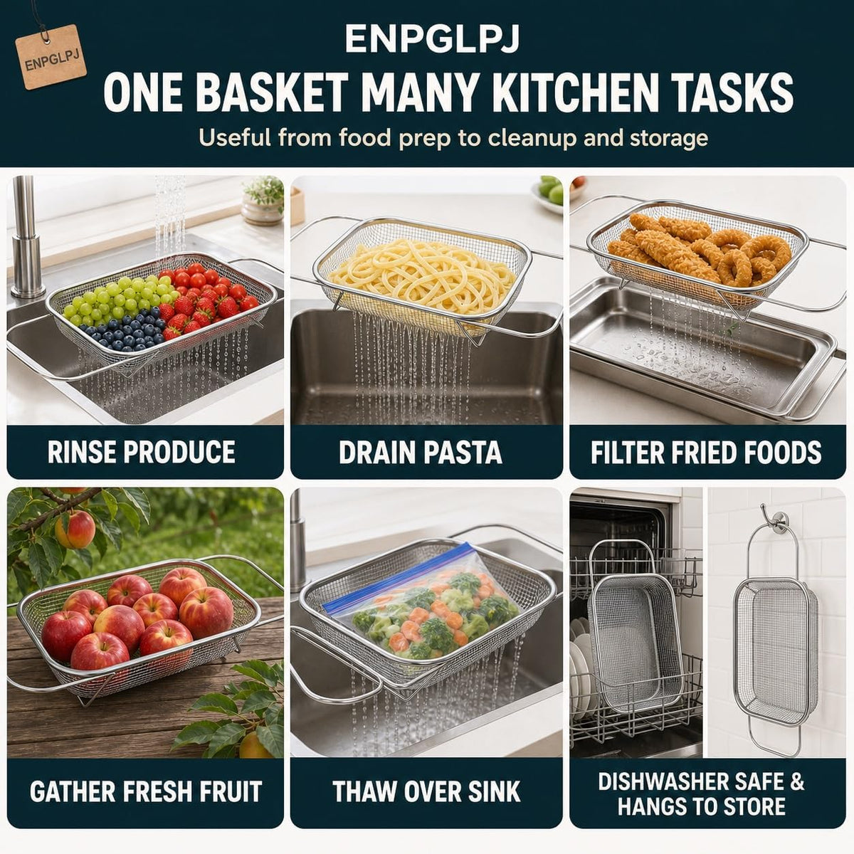 Stainless Steel Expandable Over-The-Sink Colander Basket Mesh Strainer