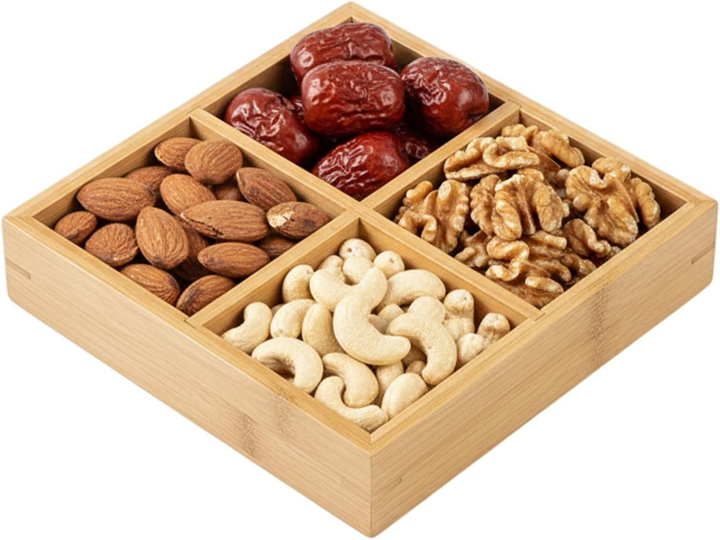 Divided Serving Tray, Divided Wooden Tray with 4 Compartments, Small Wood Serving Platter for Home