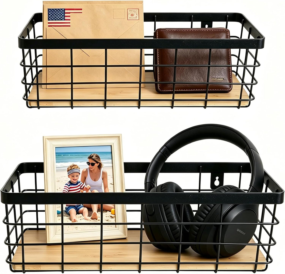 ShabbyDecor Metal Wire Basket with Handles Storage Organizer Stackable Organizing bin for Cabinet Shelf Countertop Under Sink Pantry for Kitchen,Bathroom,Laundry Closet, 1 Pack