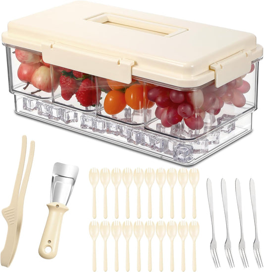 Chilled Condiment Caddy with Handle 4 Containers Taco Bar Serving set for a Party 1 Tong, 1 Ice Scraper, 4 Metal Forks, 20 Spoons for Mimosa Bar Supplies Accessories(Pink)