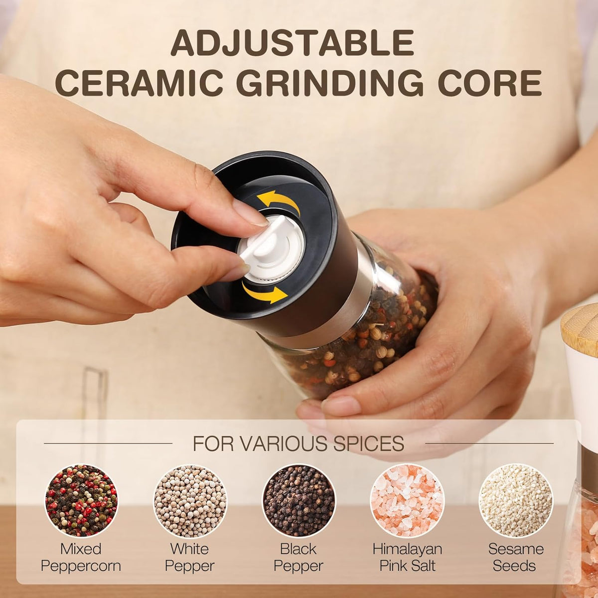 Vucchini Salt and Pepper Grinder Set with Bamboo Lid