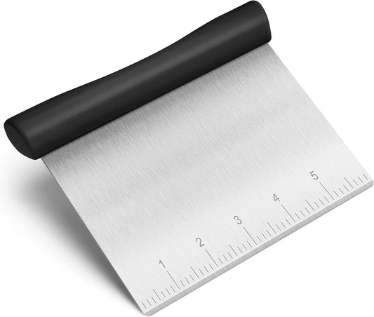 Rainspire Bench Scraper, Stainless Steel Dough Scraper, Pastry Scraper, Pizza and Dough Cutter Multi-Purpose Scraper/Chopper, Pizza Cutter Food Chopper Baking Supplies Kitchen Gadgets, Black