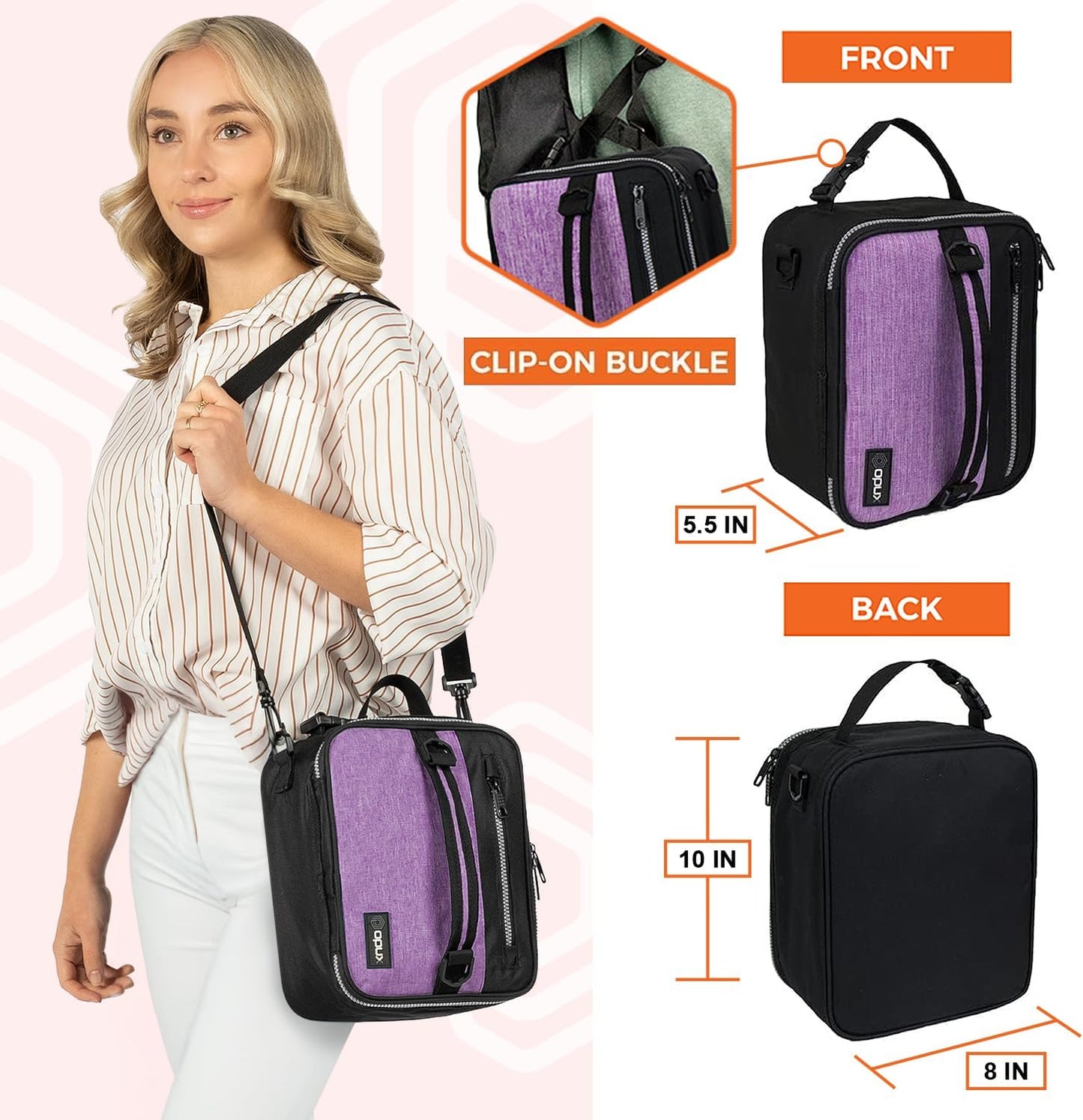 opux Insulated Lunch Box for Men Women Adult, Compact Lunch Bag for Kids Boy Girl Teen, Soft Lunch Cooler Bag for Work School, Leakproof Lunchbox Lunch Pail with Clip-on Buckle, Grey Flowers