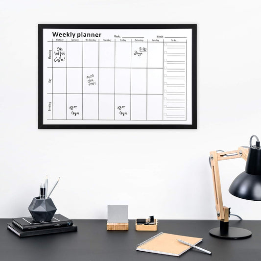 Navaris Weekly Planner White Board - 24" x 36" Magnetic Dry Erase Whiteboard Calendar with 7-Day Week Plan for Wall - Includes Markers and Magnets