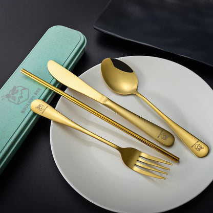 Boulder Bee | Travel Utensils Set | Reusable Camping Cutlery Set | Stainless Steel Flatware Set | Portable Silverware Set with Case | Includes Knife/Fork/Spoon/Straw/Cleaning Cloth/Case (Purple)
