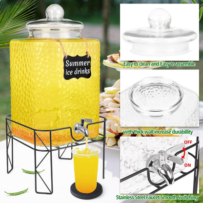 4.6 Gallon Glass Beverage Dispenser with Stand Beverage Dispensers with Stanless Steel Spigot Hanging Chalkboard Signs Drip Trays Drink Juice Dispenser with Lids for Party Wedding Kitchen