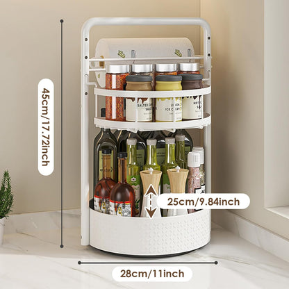 Double Layer Condiment Rack Organizers With 360 Degree Rotating Base And Detachable Paper Towel Holder Seasoning Bottle