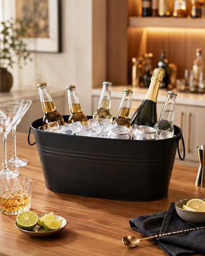 2 Pack 3 Gallon Galvanized Tub Ice Bucket, 15x7x6.5" Metal Drink Buckets for Parties, Leak-Proof Beer Beverage Tubs with Handles for Champagne Wine Mimosa Bar Supplies (White)
