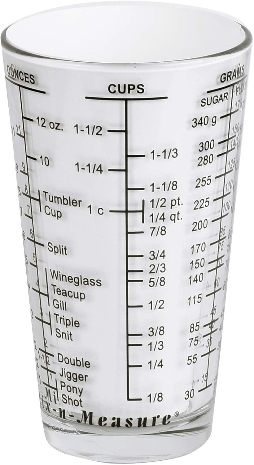 Kolder Mix N Measure Glass, Multi-Purpose Liquid and Dry Measuring Cup, 6 Units of Measurement, Heavy Glass, Red