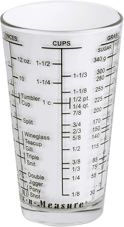 Kolder Mix N Measure Glass, Multi-Purpose Liquid and Dry Measuring Cup, 6 Units of Measurement, Heavy Glass, Red