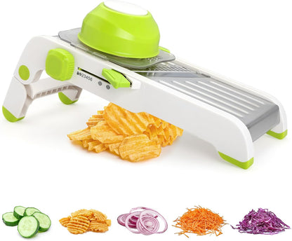 Mandoline Slicer for Kitchen, Adjustable Stainless Steel Mandoline Food Slicer, Onion Potato Cucumber Tomato Carrot Vegetable Fruit Slicer, Mandolin Veggie Cutter with Food Holder, Grey