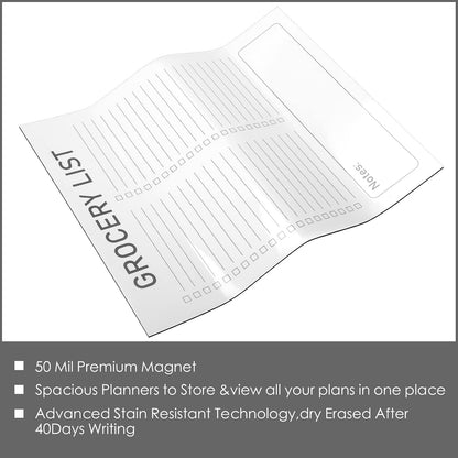 Gueevin 2 Pcs Magnetic Dry Erase Grocery List for Fridge 10" x 12" Magnet White Board Sheet with 8 Whiteboard Markers 2 Eraser Reusable for Refrigerator Kitchen Locker Cabinet Door(Black Line)