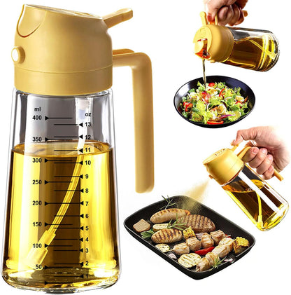 TrendPlain 16oz/470ml Glass Olive Oil Sprayer for Cooking – 2 in 1 Olive Oil Dispenser Bottle for Kitchen Gadgets and Air Fryer Accessories, Salad, BBQ - Black