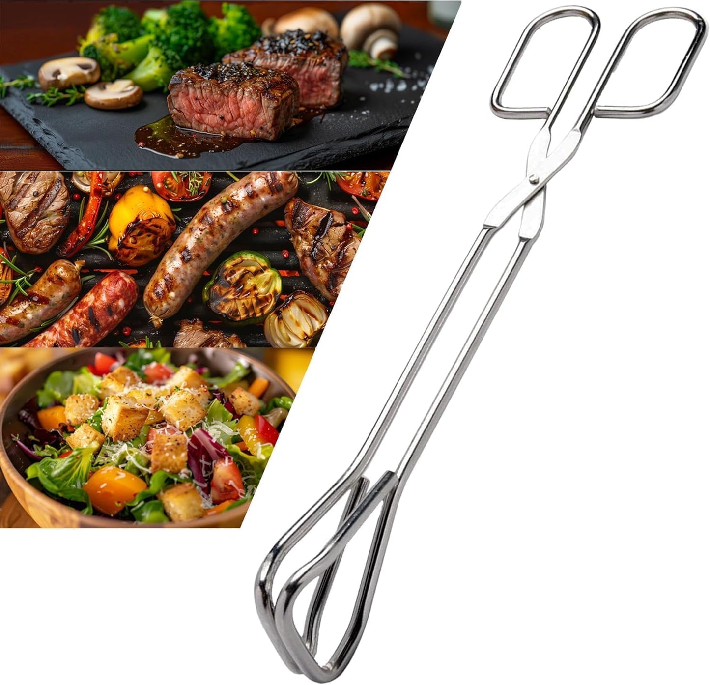 Hiash 9-Inch Heavy Duty Stainless Steel Kitchen Tongs - Comfortable Ergonomic Grip, Scissor Design, Heat Resistant for BBQ and Cooking
