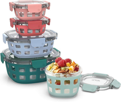 Ello Duraglass Mixed Meal Prep Sets Leak-Proof Glass Food Storage Containers with Silicone Sleeves and Airtight BPA-Free Lids, Dishwasher, Microwave, and Freezer Safe