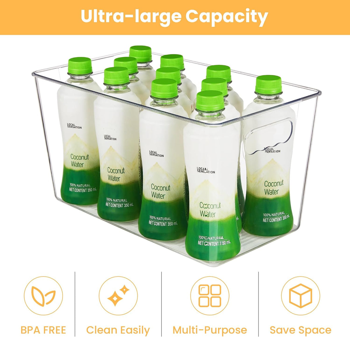 YIHONG Clear Plastic Storage Bins, 4 Pack Small Pantry Organizer Bins with Handle for Kitchen, Freezer,Cabinet,Closet Organization and Storage