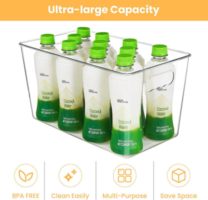 YIHONG Clear Plastic Storage Bins, 4 Pack Small Pantry Organizer Bins with Handle for Kitchen, Freezer,Cabinet,Closet Organization and Storage