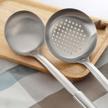 Pleafind 𝟑𝟑% 𝐎𝐅𝐅 Cooking Utensils Set - 4 Pcs Stainless Steel Kitchen Utensils Set with Solid Turner, Slotted Turner, Serving Ladle, Slotted Spoon, Wok Utensils Set with Heat Resistant Handle