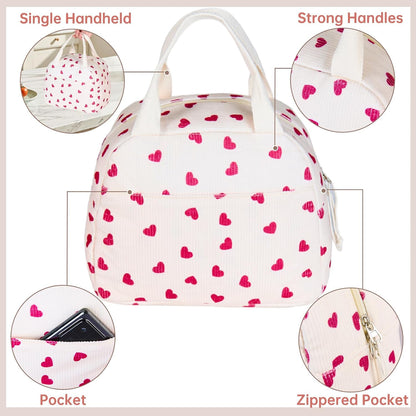 Lunch Bag for Women Men Girl,Large Cute Corduroy Lunch Tote Bags - Reusable Insulated Lunch Box for women with Handle, Leakproof WaterProof Design for Office, School, Work,Picnic.