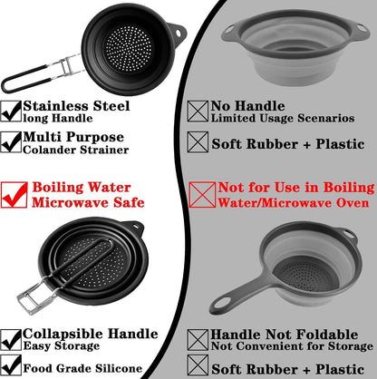 Silicone Collapsible Colander with Handle,Home/RV Kitchen Space Saving Silicone Colander,Drainage of Food,Vegetables,Fruits (Grey)
