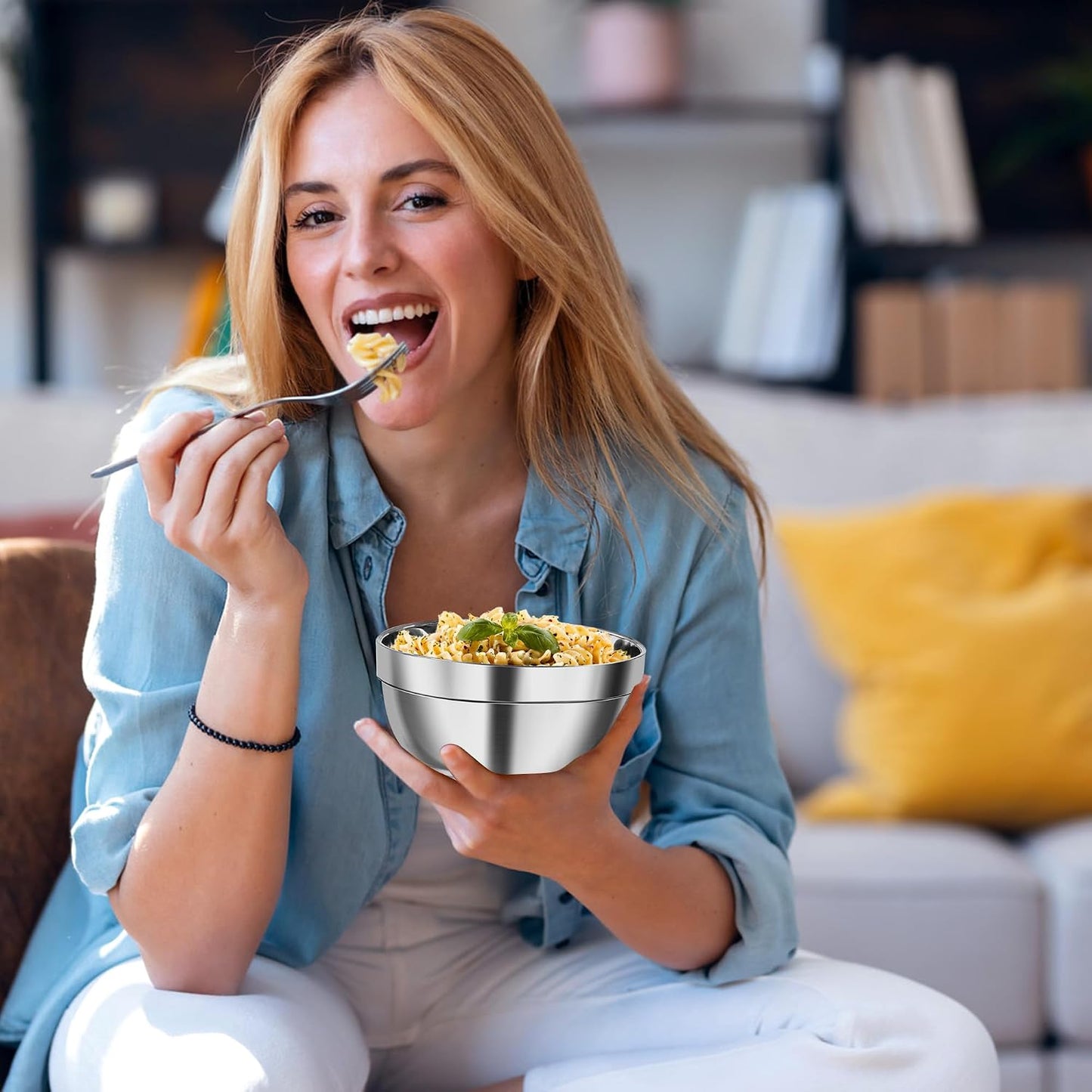 3 Pack Stainless Steel Bowls, 12oz Double-Walled Insulated Serving Dishes Snack Bowls for Ramen, Salad, Ice Cream, Soups