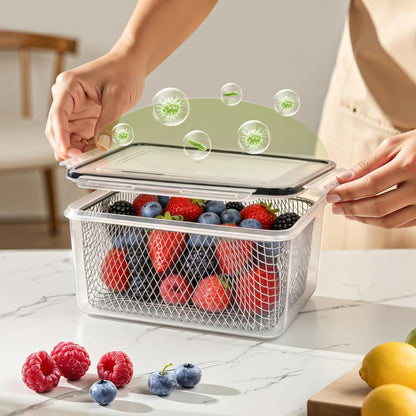 5 PCS Large Fruit Containers for Fridge - Leakproof Food Storage Containers with Removable Colander - Dishwasher & microwave safe Produce Containers Keep Fruits, Vegetables, Berry, Meat Fresh longer
