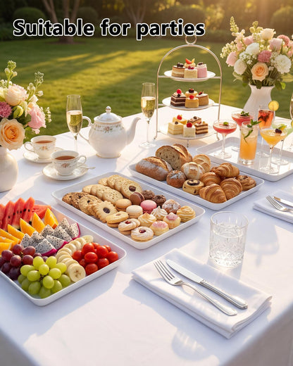 YOUBET 6 PCS Plastic Serving Trays - White Trays for Serving Food - Super Strong Disposable Platters, Heavy Duty Plastic Trays for BBQ, Picnic, Party, Wedding