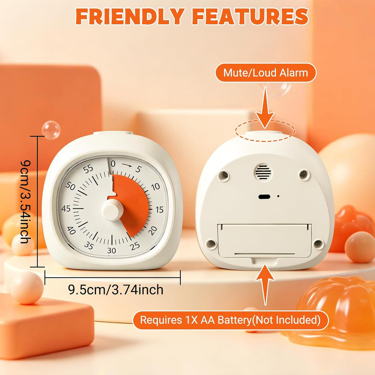 Visual Mechanical Timer, 60-Minute Wind Up Kitchen & Classroom Timer