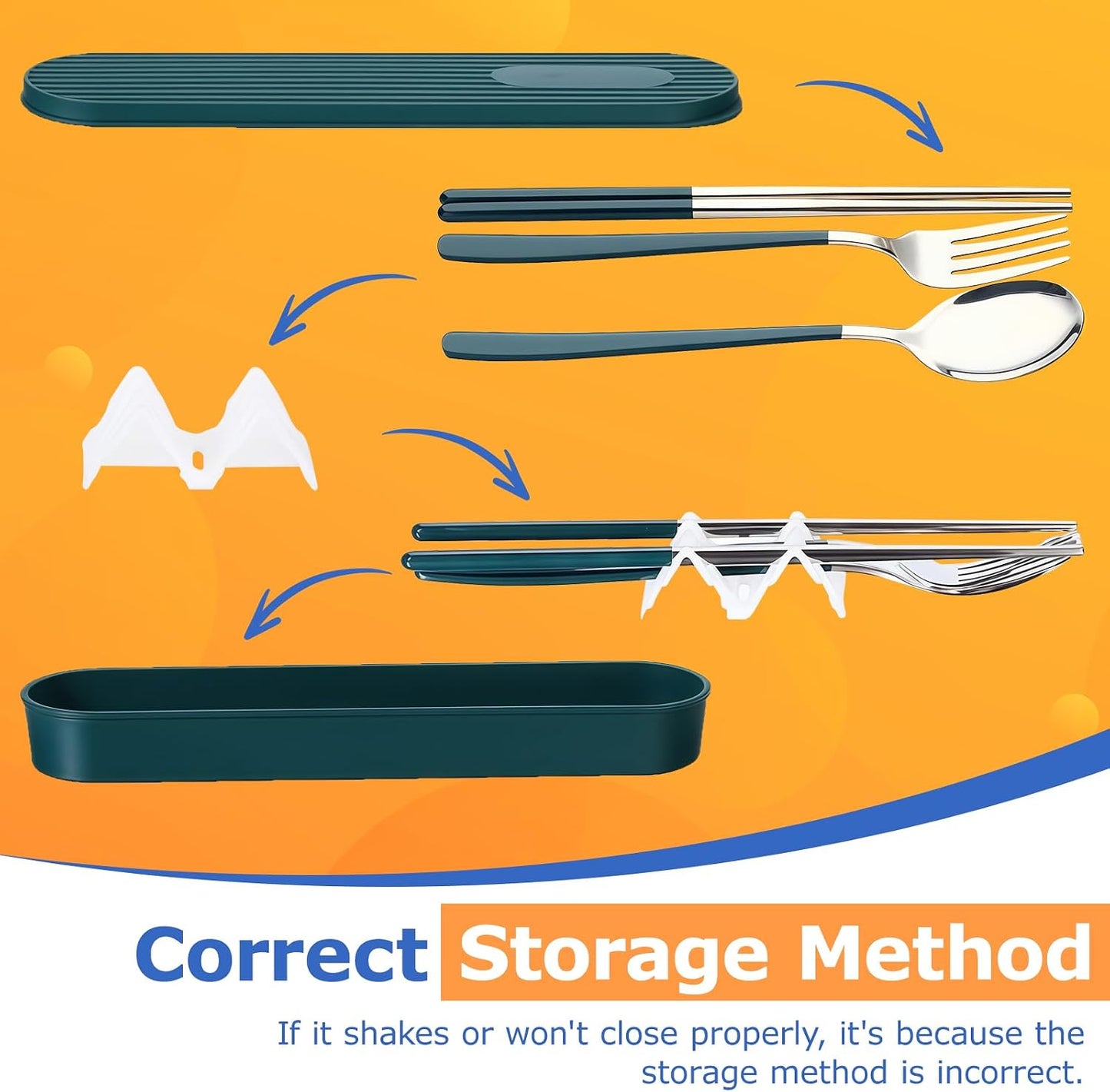 3-Piece Reusable Cutlery Set with Case - Stainless Steel, Heart-Shaped, Includes Chopsticks, Knife, Fork, Spoon, Travel & Camping (ORANGE)