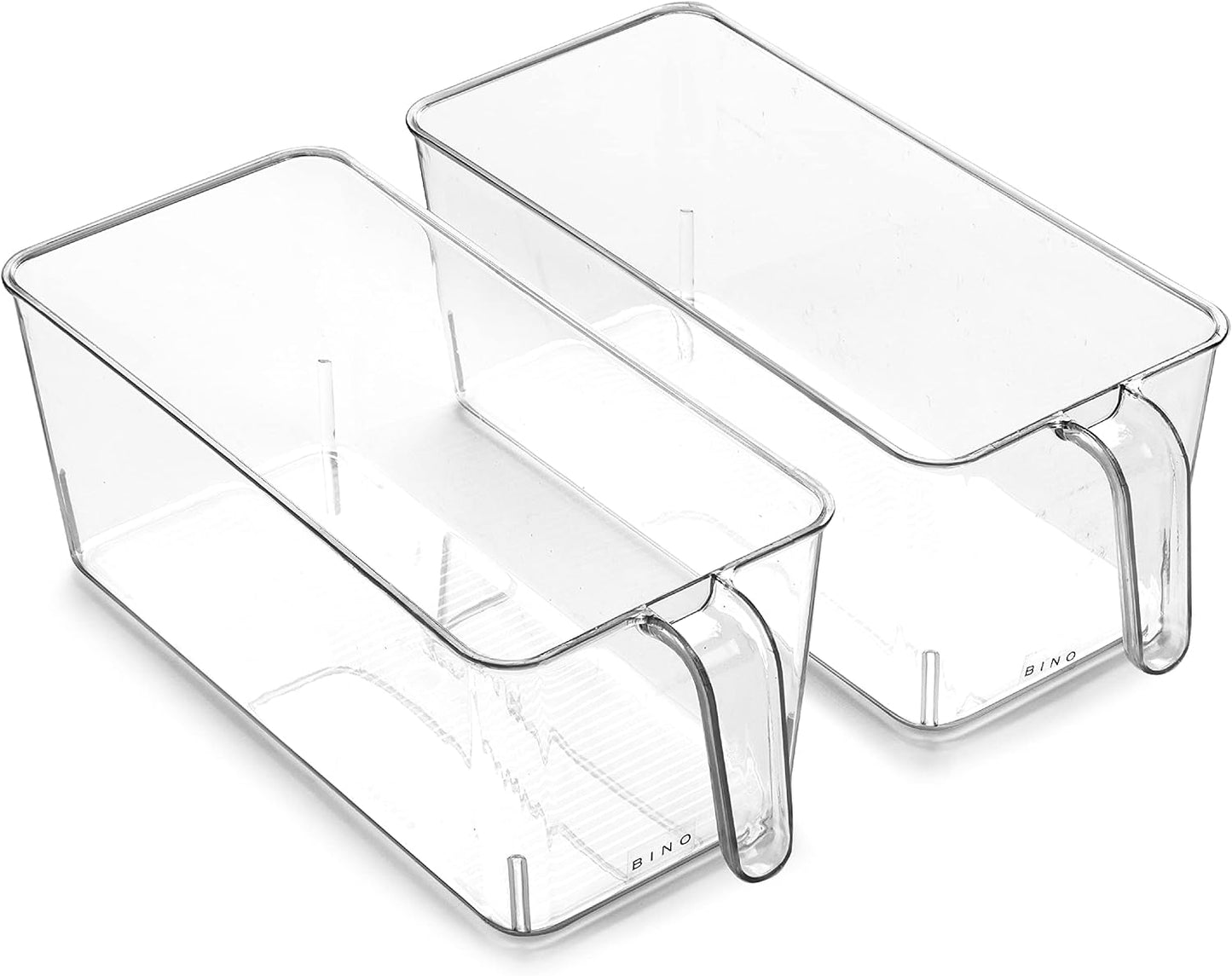 BINO l Plastic Storage Bins l THE HOLDER COLLECTION l 2-Pack, Medium Multi-Use Clear Containers for Organizing with Built-in Handles l Pantry Organization & Storage l Kitchen Organizer l Storage Bins