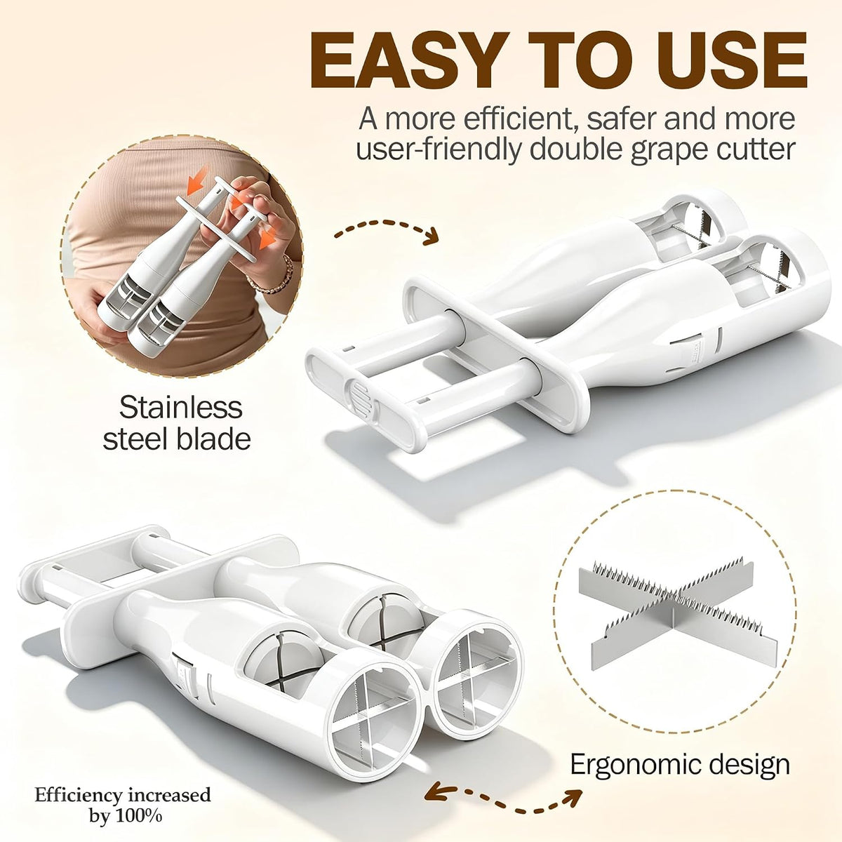 Double Barrel Grape Cutter for Toddlers, Slicer Tool for Fruits & Veggies