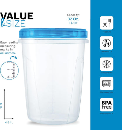 Tafura 10 Pack Leakproof Freezer Containers for Food with Twist Top Lids - 32 Oz BPA Free Reusable Plastic Soup Containers with Screw On Lids - Ideal for Meal Prep, Leftovers & Pantry Organization