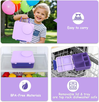Bento Lunch Box Set for Kids with 8oz Soup Thermo, Leak-Proof Lunch Containers with 4 Compartment, Thermo Hot Insulated Food Jar and Foldable Fork Spoon, for Kids to School (pale pink)