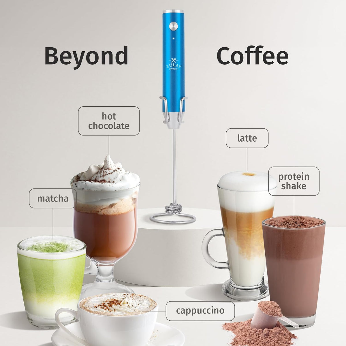 Zulay Kitchen Rechargeable Milk Frother Handheld - Frother Wand, Drink Mixer, Electric Whisk Frother, for Cappuccinos, Matcha & Protein Powder - Dynamic 3 Whisk, 3 Speed 500mAh Black - Colors B