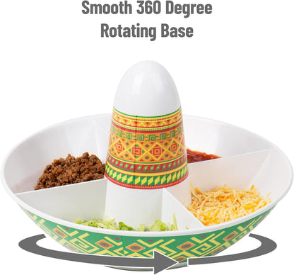 Mind Reader Taco Holders and Divided Serving Carousel Set, Taco Tuesday, Melamine, 12.5"Lx 12.5"W x 8.25"H, 5 pcs, White