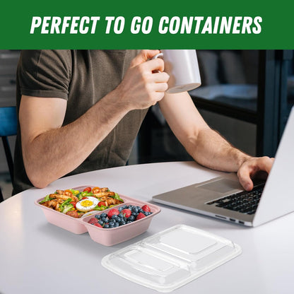 Dealusy 50 Pack (100-Piece) 28 oz Meal Prep Containers Reusable with Lids 2-Compartment, Sturdy Leakproof Food Safe, Microwave Freezer Dishwasher Safe, To Go Take Out Plastic Food Storage, Black