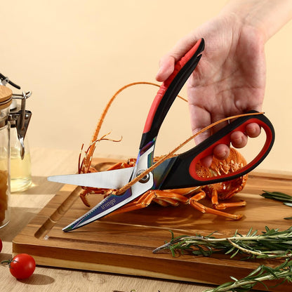 LIVINGO Heavy Duty Kitchen Shears - Titanium Coated Hot Forged Sharp Multipurpose Stainless Steel Utility Shears for Household Culinary Food Cutting Chicken Meat Cooking, Dishwasher Safe, 9.5 Inch