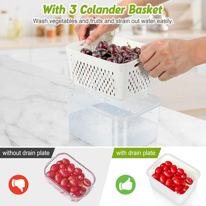 10 Pieces Fruit Storage Container for Fridge, 5 Pack Plastic Fruit Containers for Fridge with Removable Colander, Container for Fruit Berry Salad, BPA Free Kitchen Refrigerator Organizers