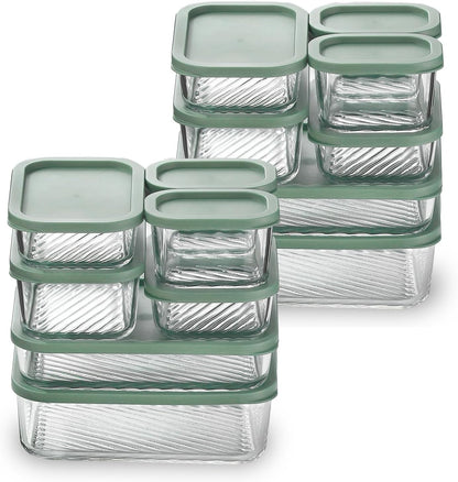 EATEX Grooved Base Glass Meal Prep Containers, 12 Pack Glass Food Storage Containers with Lids for Meal Prep & Lunch, Microwave Oven Freezer Dishwasher Safe, Anti Moisture Non-Stick Design - Black