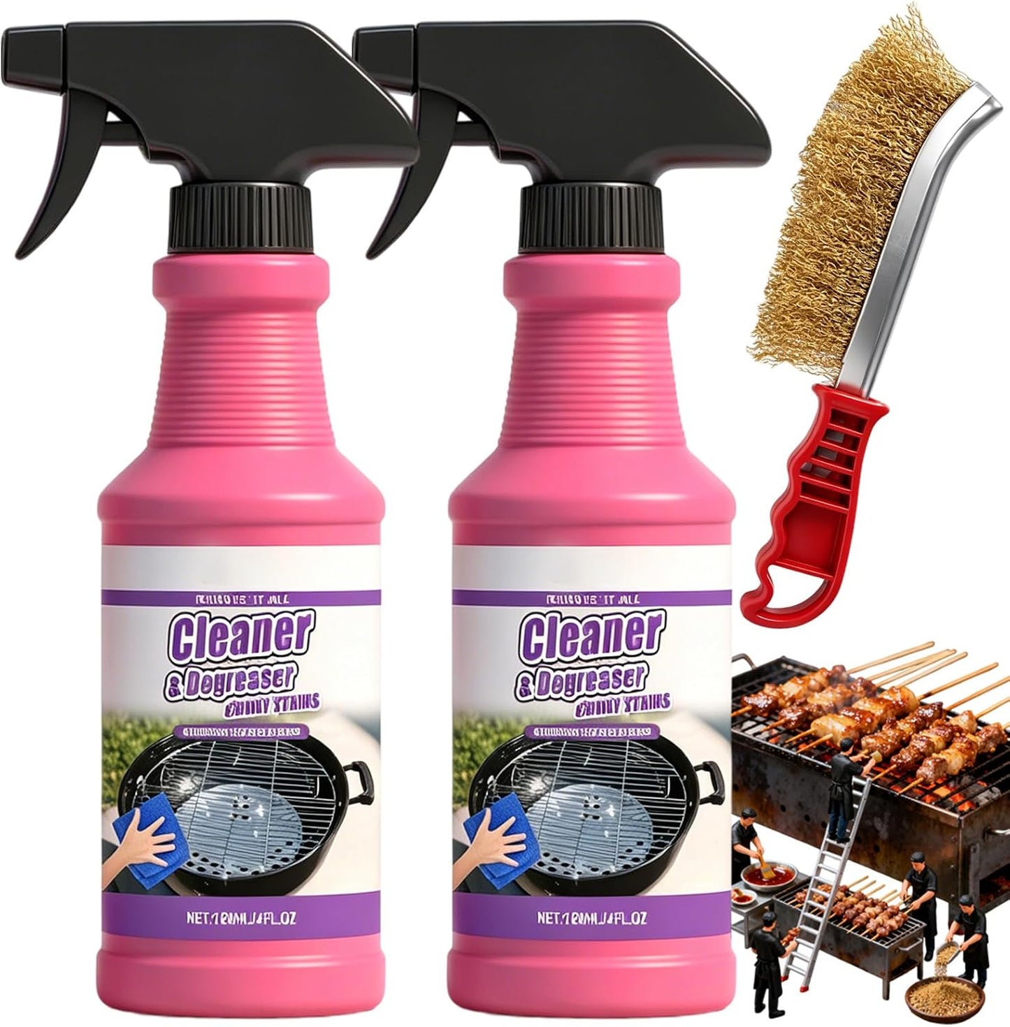 Fast-Acting Heavy-Duty Grill Degreaser Spray, BBQ Heavy Duty Degreaser Grill, Outdoor Grills Cleaner, For Kitchen Grates and Racks, Electric Smokers, Burnt Food & Grease (2PCS)