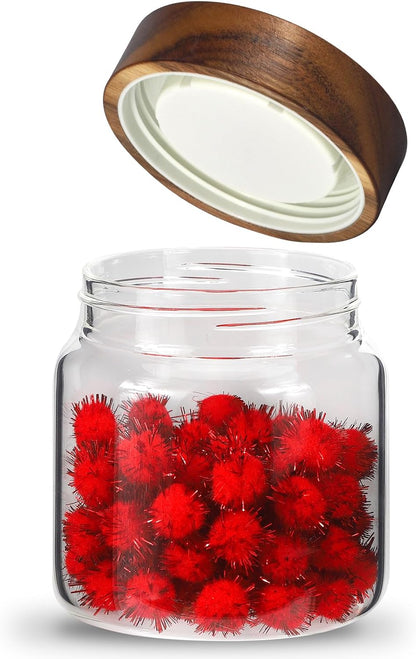 6 pc Glass Spice jars Glass Jars with Screw Lid 5 oz Acacia Wood Glass Herb Sugar Coffee Bean Ground Container Food Storage Canister for Candy Pantry Tea Seasoning Meal Prep Snack (6*150ml(5oz))