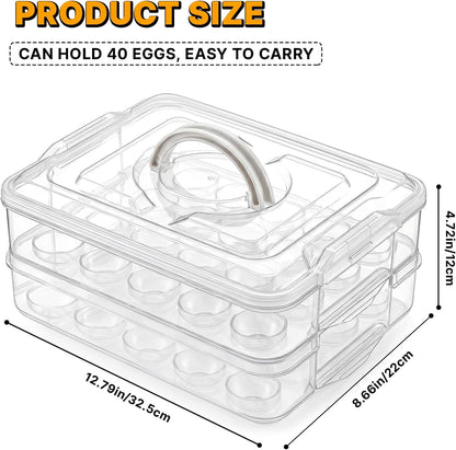 2 Layers Deviled Egg Containers with Lid,40 Slots Deviled Eggs Holder with Handle,Plastic Egg Tray Portable Egg Storage Carrier Platter for Easter Thanksgiving Party Picnic